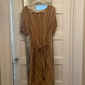 XL Universal Thread Mustard Striped Linen Dress